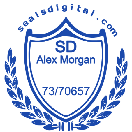 A double outline shield holds initials and a name above a number, framed by laurels.