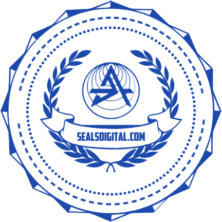 A letter emblem and narrow name ribbon sit inside laurels and a pointed outer ring.