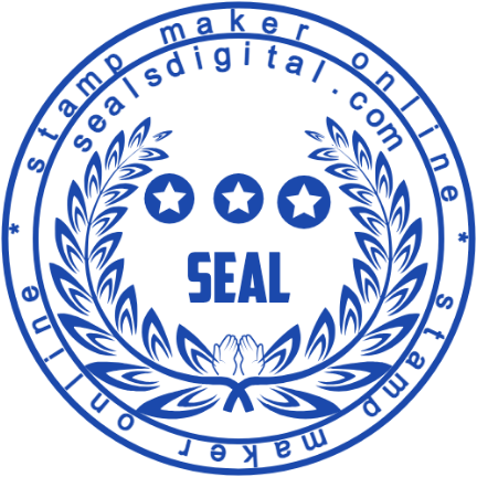 Three small star emblems sit above a seal label within a laurel and text ring.