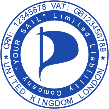 Personalize the sailing flag company seal with SealsDigital A stylized sail appears inside a broad company name ring and a fine registration rim.