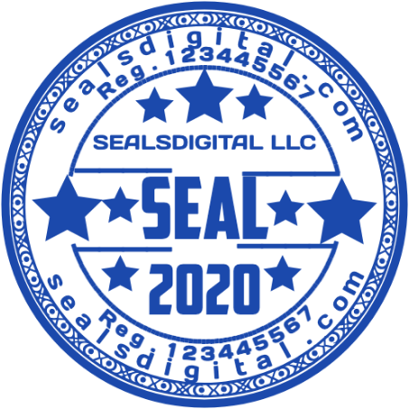 Personalize the five star registration seal with SealsDigital Five large stars flank bold seal lettering between two curved registration bands.