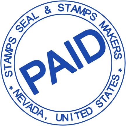 Personalize the diagonal paid mark with SealsDigital A large diagonal paid label fills a simple circle with business details around its edge.