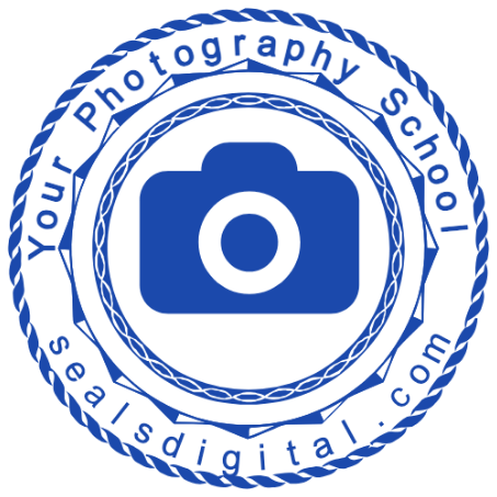 Personalize the camera school badge with SealsDigital A solid camera icon sits inside braided and pointed borders with school name arcs.