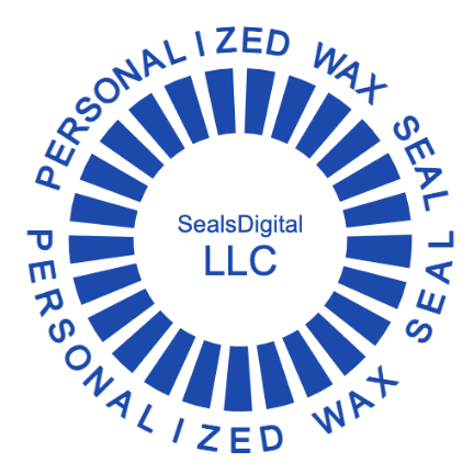 Radial blue blocks frame a compact company name and business suffix.