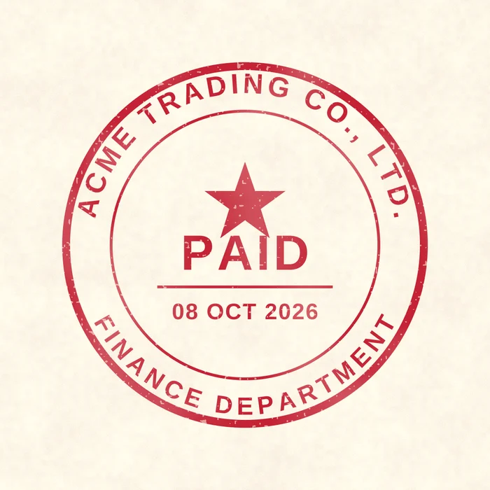 Red approval stamp after a warm paper background is added